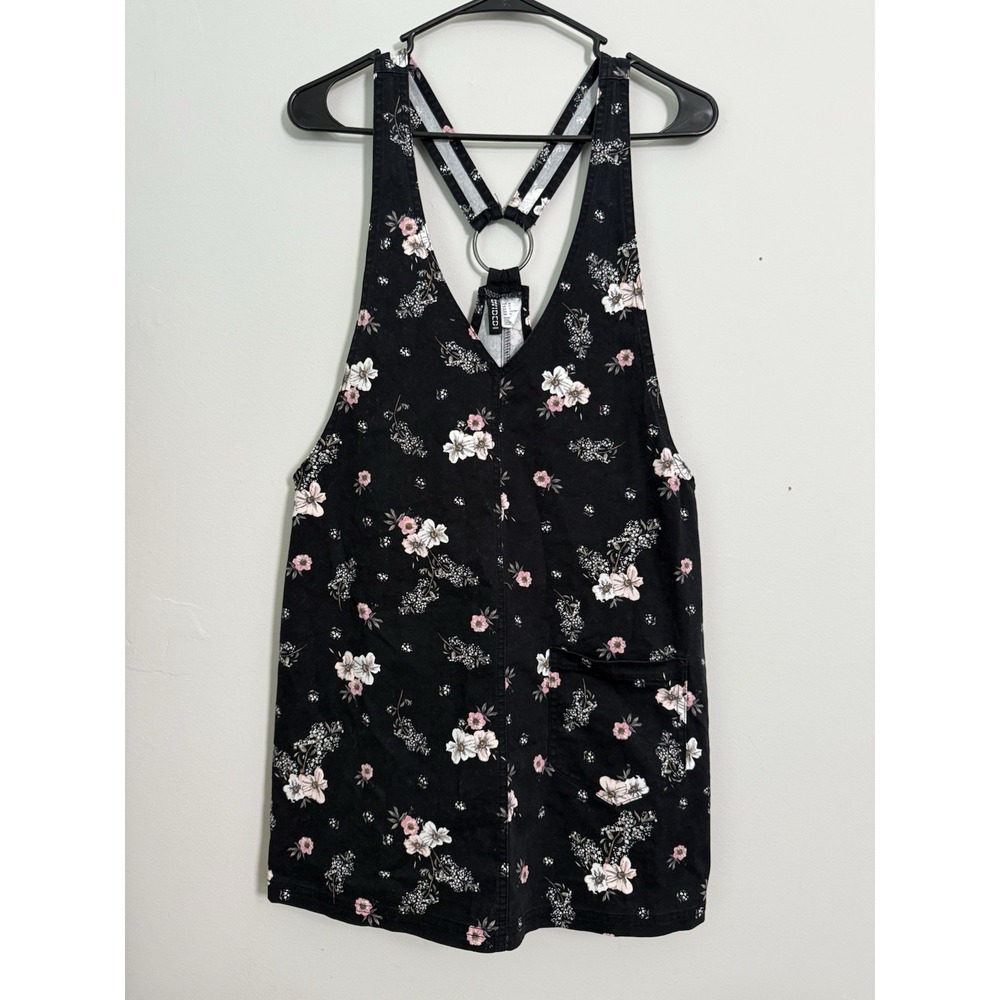 Divided H&M Overall Dress Black Floral Academic Whimsigoth Sz 12 Jumper Cute